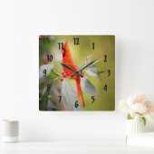 Hellroter Kardinal Quadratische Wanduhr (Zuhause)