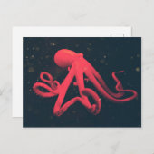 Hellroter Kraken Postkarte (Vorne/Hinten)