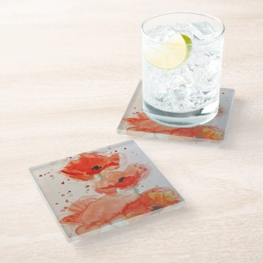 Hellroter Pfeffer Blume Glasuntersetzer (Schrägansicht)