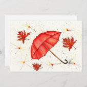 Hellroter Regenschirm und rote Blätter Aquarell (Vorne/Hinten)