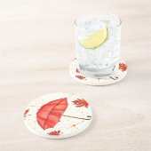 Hellroter Regenschirm und rote Blätter Aquarell Getränkeuntersetzer (Seite)