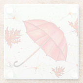 Hellroter Regenschirm und rote Blätter Aquarell Glasuntersetzer (Rückseite)