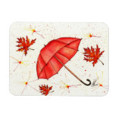 Hellroter Regenschirm und rote Blätter Aquarell Magnet (Horizontal)