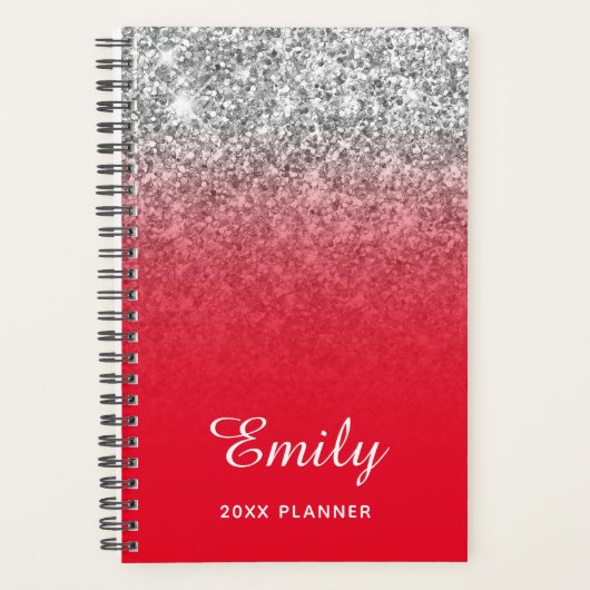 Hellroter Silver Glitzer Ombre Personalisiert Planer (Vorderseite)