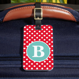 Hellroter und weißer Polka-Dot mit Aquamarinem Mon Gepäckanhänger