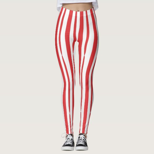 Hellroter und weißer Streifen Leggings (Vorderseite)