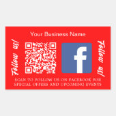 Hellroter weißer Firmenname qr Code Facebook Rechteckiger Aufkleber (Vorderseite)