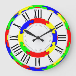 Hellrotes, blaues, grünes und gelbes Puzzle Große Wanduhr