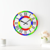 Hellrotes, blaues, grünes und gelbes Puzzle Große Wanduhr (Zuhause)