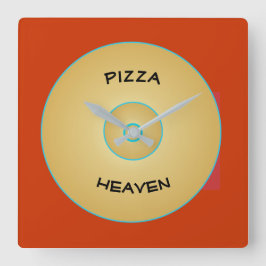 Hellrotes Gelb mit Pizza Text > Uhren