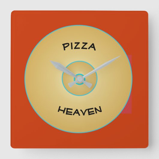 Hellrotes Gelb mit Pizza Text > Uhren (Vorderseite)