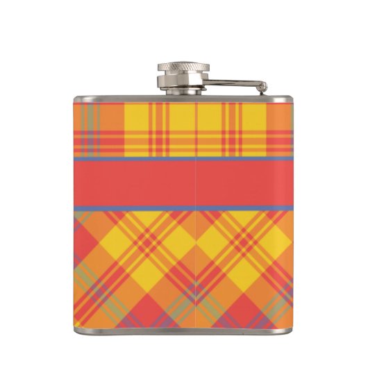 Hellrotes Gelb und Kariertes Blau Flachmann (Rückseite)