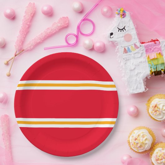 Hellrotes Gelbes Weißes Sommerraining Streifen Pappteller (Party)