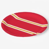 Hellrotes Gelbes Weißes Sommerraining Streifen Pappteller (Schrägansicht)
