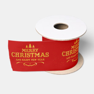 Hellrotes Gold Frohe Weihnachten Glückliches Neues Satinband