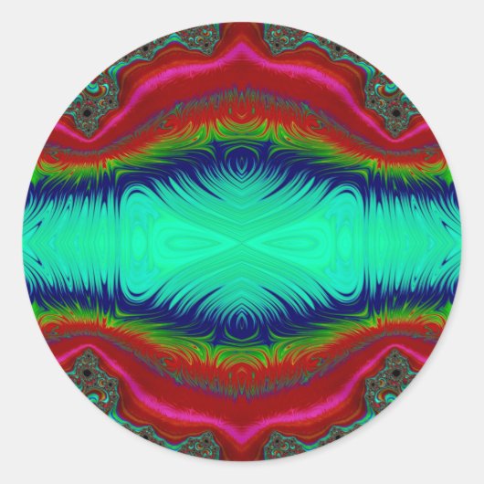 ~ Hellrotes grünes blaues Fraktal Design ~ Runder Aufkleber (Vorderseite)