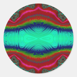 ~ Hellrotes grünes blaues Fraktal Design ~ Runder Aufkleber