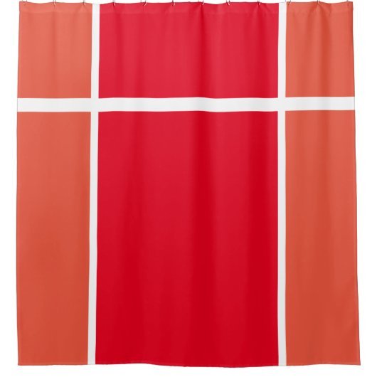 Hellrotes, orangefarbenes, weißes, gespaltenes Rac Duschvorhang (Vorderseite)