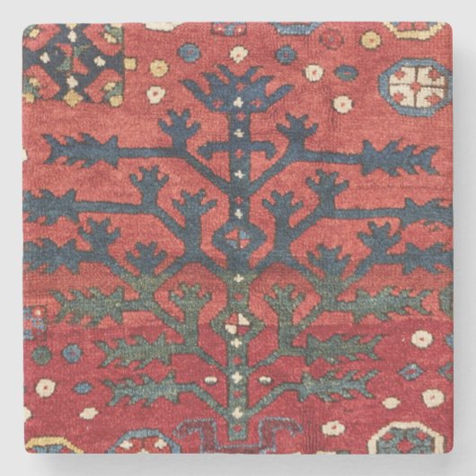 Hellrotes Persisches III Geometrisches Gebilde Steinuntersetzer (Vorderseite)