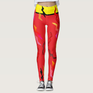 Hellrotes, schwarz-gelbes Blitzchen Halloween Leggings