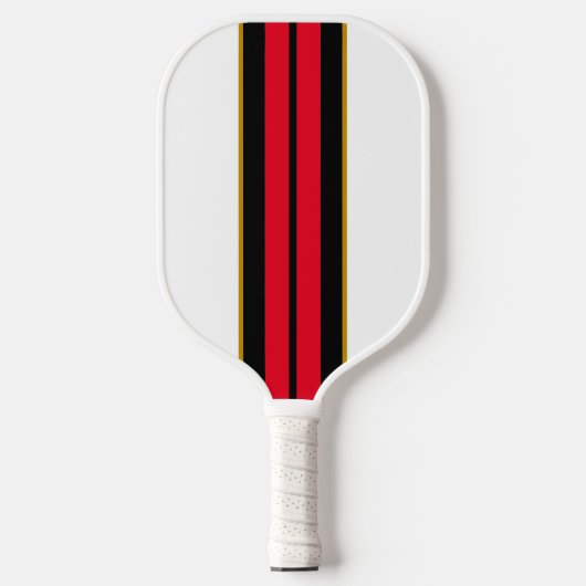 Hellrotes schwarzes Racing Streifen auf weiß Pickleball Schläger (Vorderseite)