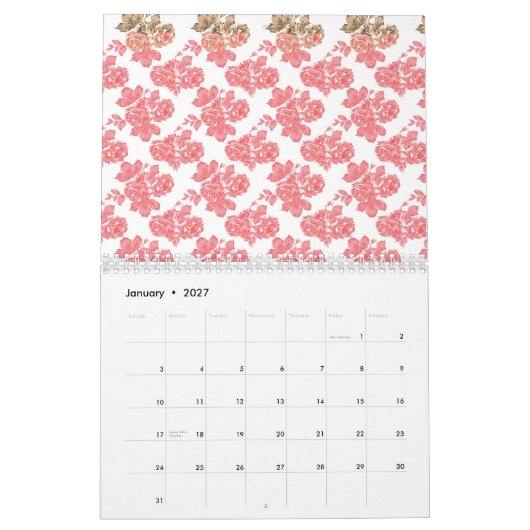 Hellrotes und rosafarbenes Blumenpapier Kalender (Jan 2027)