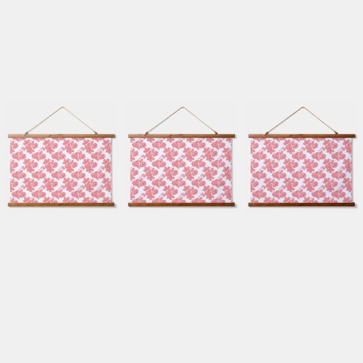 Hellrotes und rosafarbenes Blumenpapier Wandteppich Mit Holzrahmen (Dreifach)