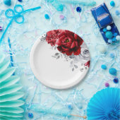 Hellrotes Weiß-Silbermedaille Pappteller (Party)