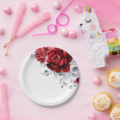 Hellrotes Weiß-Silbermedaille Pappteller (Party)