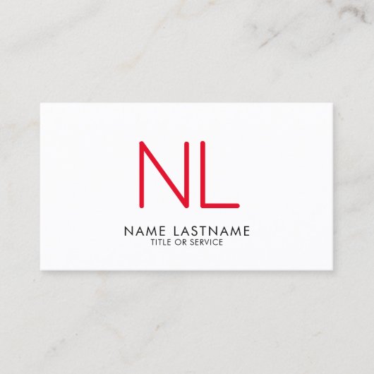 Hellrotes Weißes Monogramm Minimalistisch einfach Visitenkarte (Vorderseite)