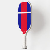 Hellrotes weißes Royal Blue Split Racing Streifen Pickleball Schläger (Links)