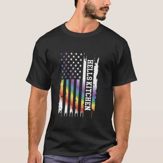 Hells Kitchen United Staaten Distressed Rainbow w T-Shirt (Vorderseite)