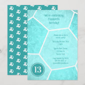 helltürkis-mädchenhafte Fußballmeisterschaft Party Einladung (Vorne/Hinten)