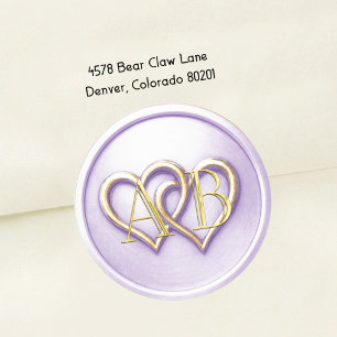 Hellviolett Gold Zwei Herzen Gold Monogramm Runder Aufkleber