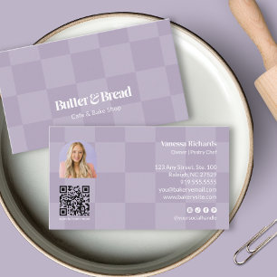 Hellviolett kariertes Bäcker-Logo QR-Foto  Visitenkarte