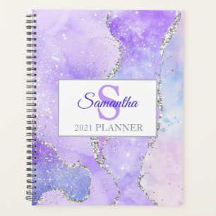 Hellviolett & Silber Faux Glitter Achat Planer