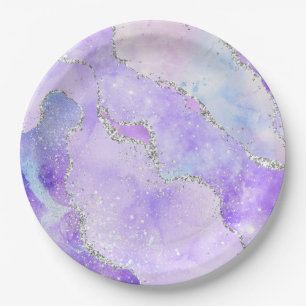 Hellviolett & Silber Faux Glitter Pastell Achat Pappteller