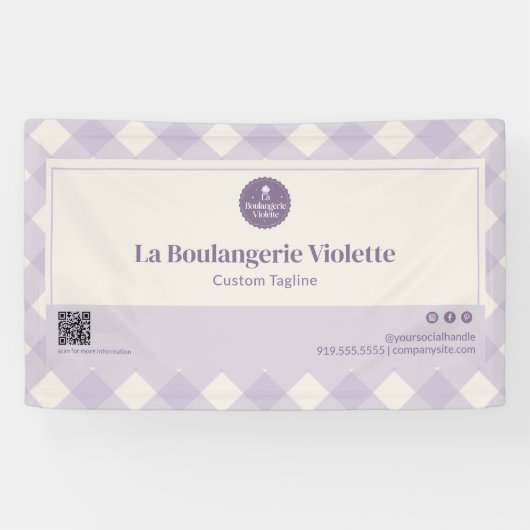 Hellviolette Backwaren-Gingham-QR-Code-Event-Displ Banner (Horizontal)