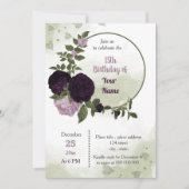 hellviolette Blumen, grüner Kranz Geburtstag Einladung (Vorderseite)