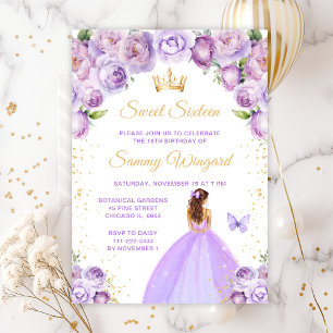 Hellviolette braune Haarprinzessin Sweet Sixteen Einladung