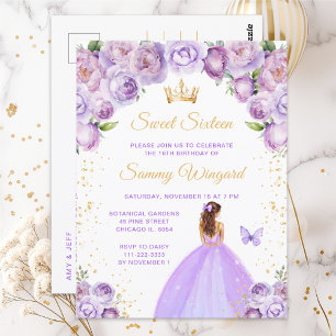 Hellviolette braunhaarige Prinzessin Sweet Sixteen Postkarte