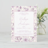 Hellviolette florale Chinoiserie-Brautparty Einladung (Stehend Vorderseite)