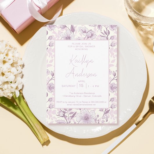 Hellviolette florale Chinoiserie-Brautparty Einladung