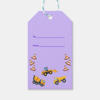 Hellviolette lustige Baustellen-LKW-Geburtstagsfei Geschenkanhänger