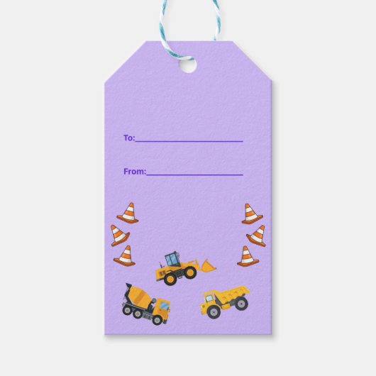 Hellviolette lustige Baustellen-LKW-Geburtstagsfei Geschenkanhänger (Vorderseite)