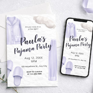 Hellviolette Pyjamaparty für Mädchen zum Übernacht Einladung