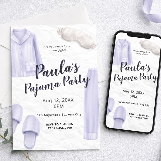 Hellviolette Pyjamaparty für Mädchen zum Übernacht Einladung