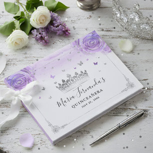 Hellviolette Rose und elegante silberne Krone Gästebuch