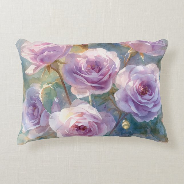 Hellviolette Rosen Impressionistische Blumen Dekokissen (Vorderseite)