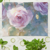 Hellviolette Rosen Impressionistische Blumen Geschirrtuch (Gefaltet)